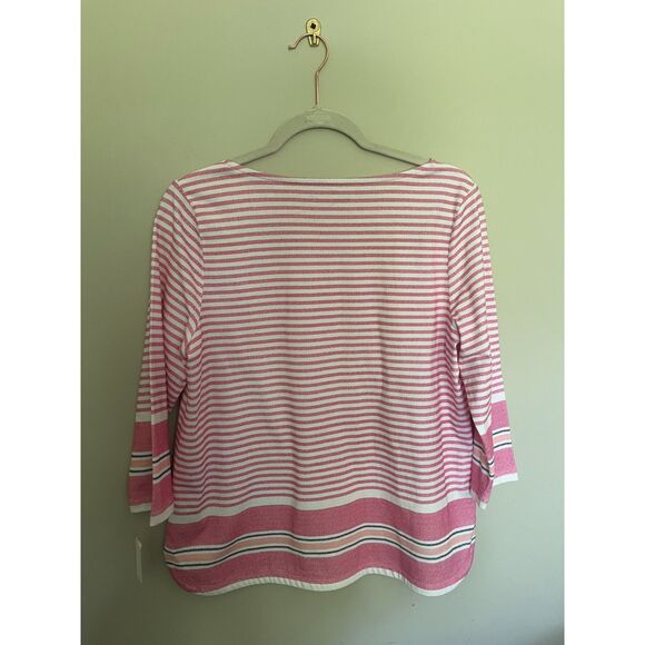 Talbots 3/4 Sleeve Pink Stripe Lightweight Tunic - Picture 4 of 5